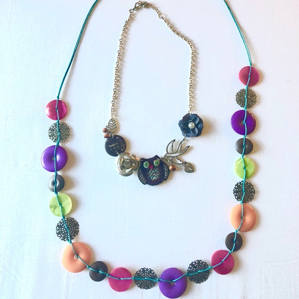 Bundle of 2 fun eclectic colorful necklaces